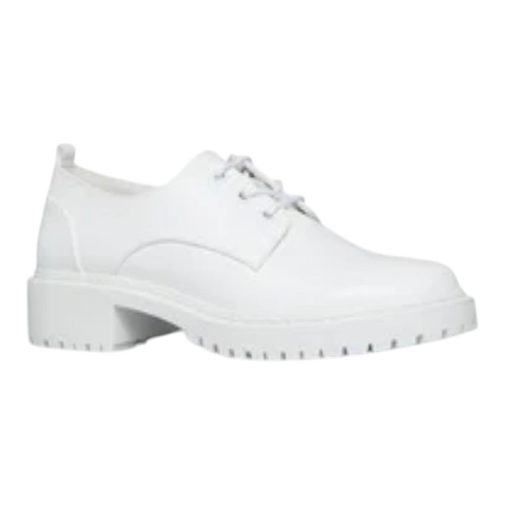 Shoe Dazzle White Leather Lace-Up Chunky Flats